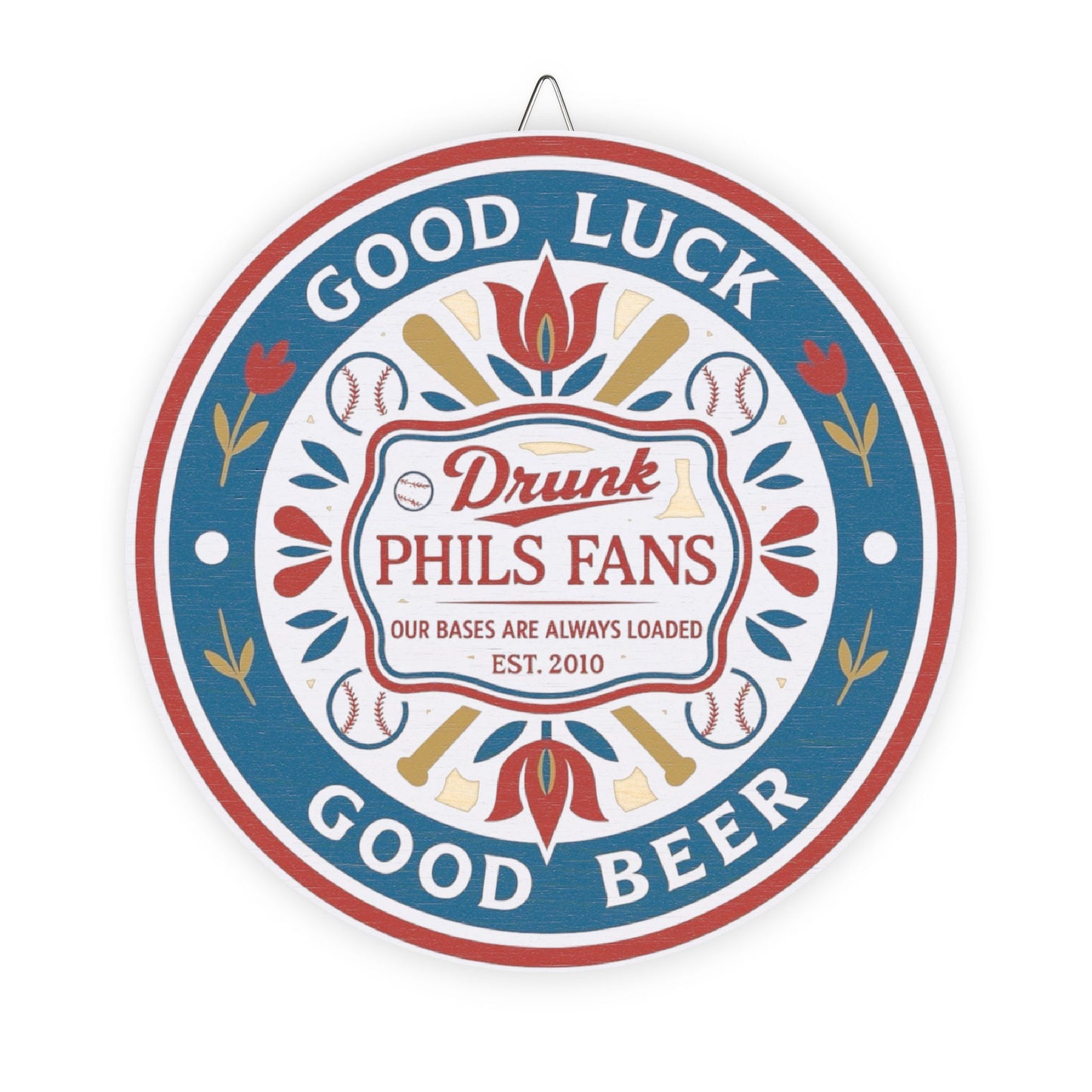 DPF Hex Round Wood Sign — “Good Luck Good Beer” Drunk Fans Retro Bar Decor