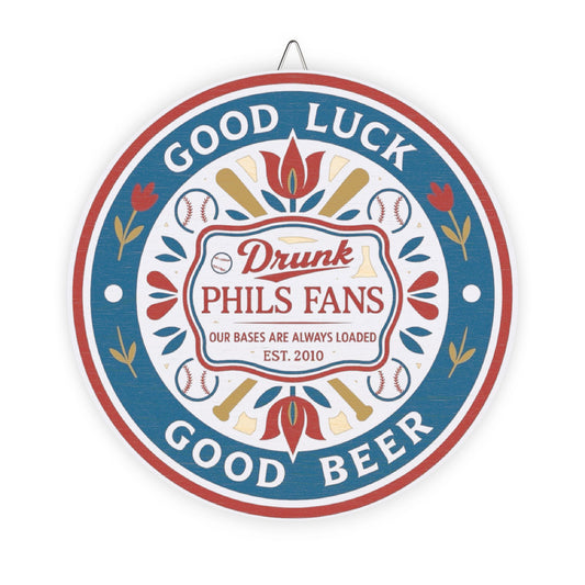 DPF Hex Round Wood Sign — “Good Luck Good Beer” Drunk Fans Retro Bar Decor