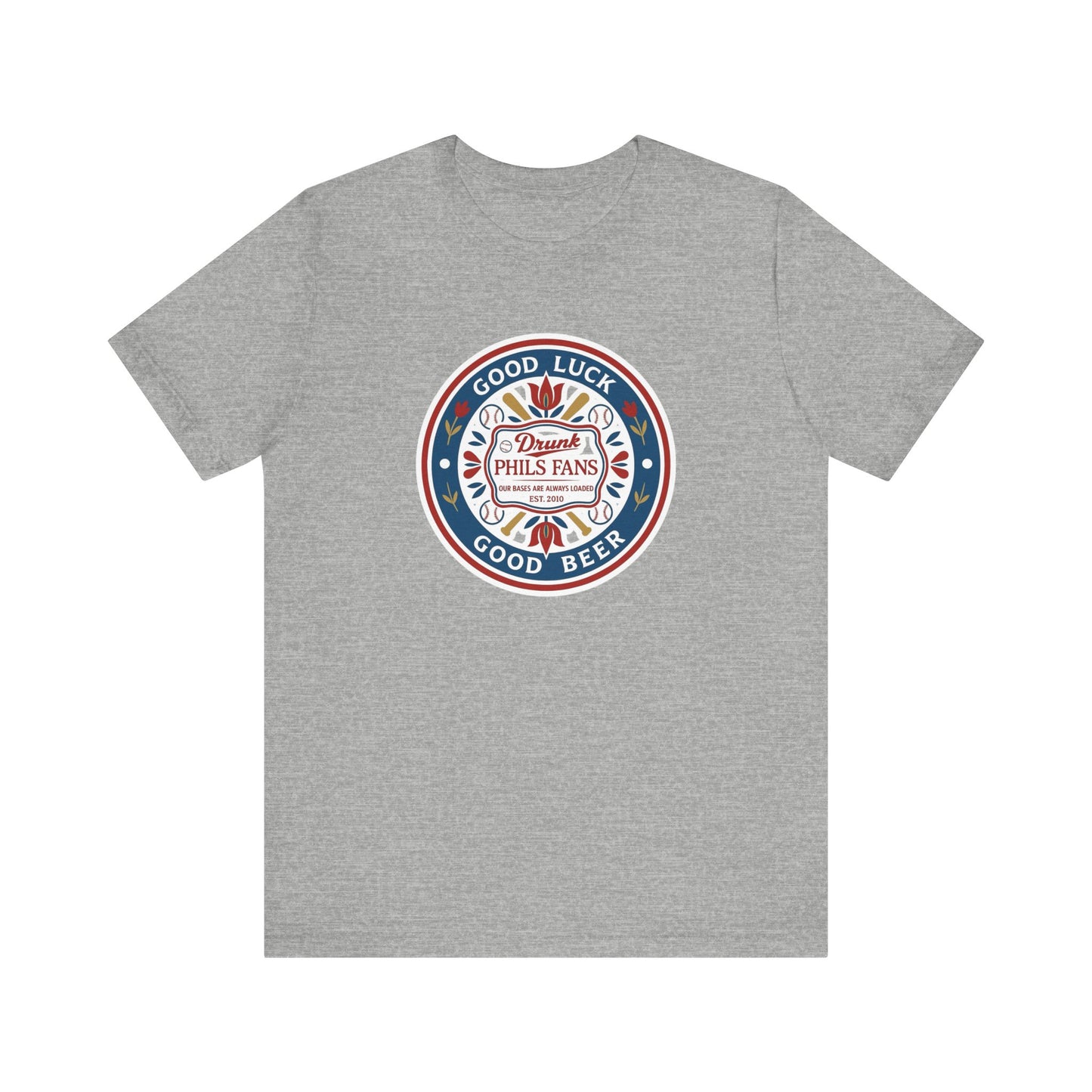 DPF Hex T-Shirt — "Good Luck, Good Beer" Retro Badge Tee