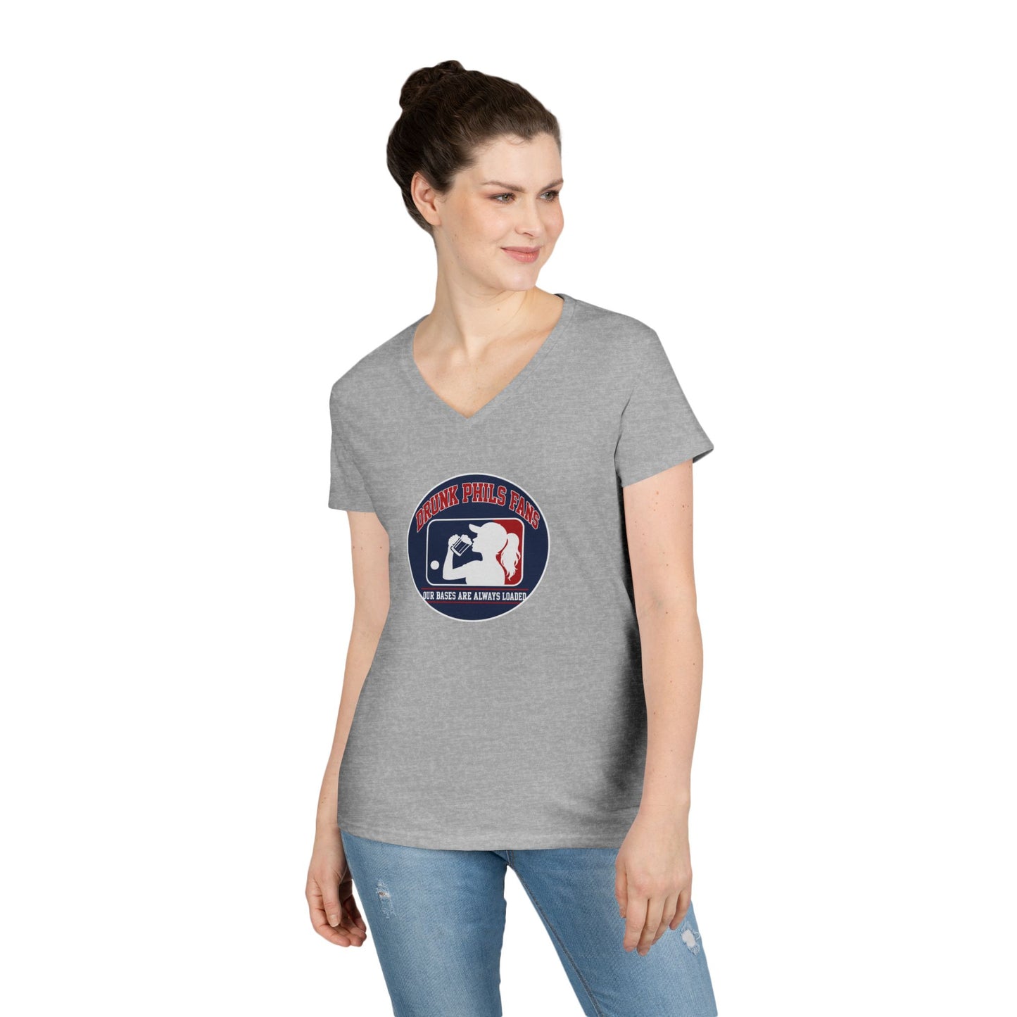 Ladies' V-Neck T-Shirt — Vintage DPF Baseball Logo Graphic Tee