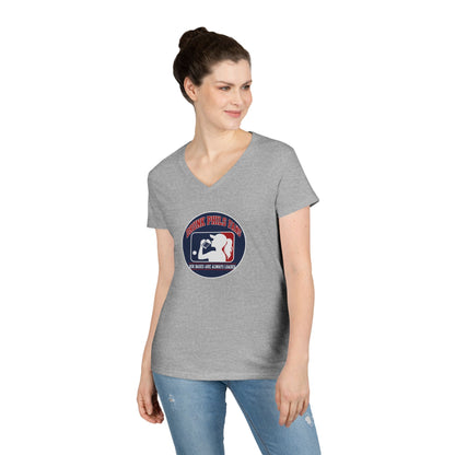 Ladies' V-Neck T-Shirt — Vintage DPF Baseball Logo Graphic Tee