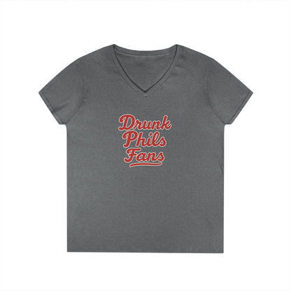 DPF Ladies' V-Neck T-Shirt - Drunk Phils Fans, Cute Casual Tee, Gift for Sports Lovers, Fan Apparel, Summer Shirt