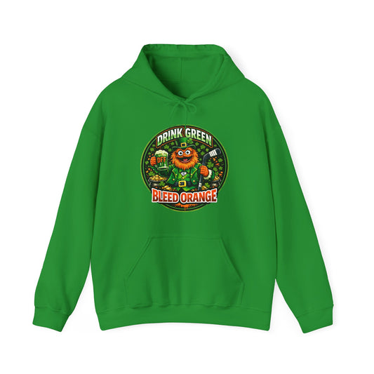 DFF Drink Green Bleed Orange Hoodie — Gritty Sports Fan St. Patrick’s Day Sweatshirt