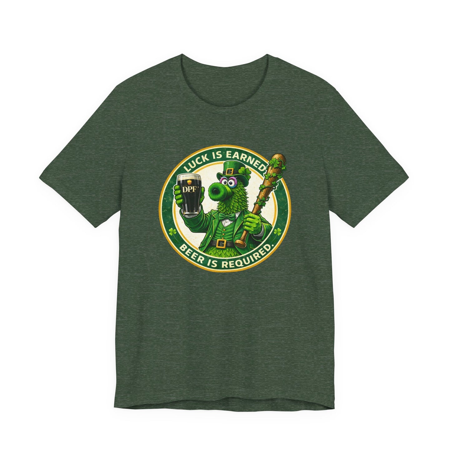 St. Patrick's Day DPF T-Shirt – "Luck Is Earned, Beer Is Required" Shamrock Leprechaun Tee