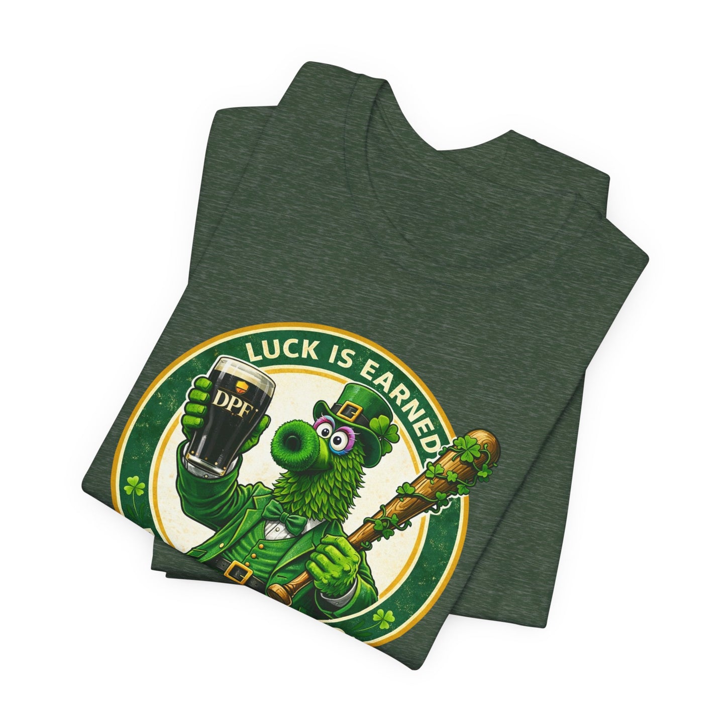 St. Patrick's Day DPF T-Shirt – "Luck Is Earned, Beer Is Required" Shamrock Leprechaun Tee