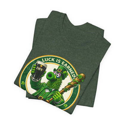 St. Patrick's Day DPF T-Shirt – "Luck Is Earned, Beer Is Required" Shamrock Leprechaun Tee