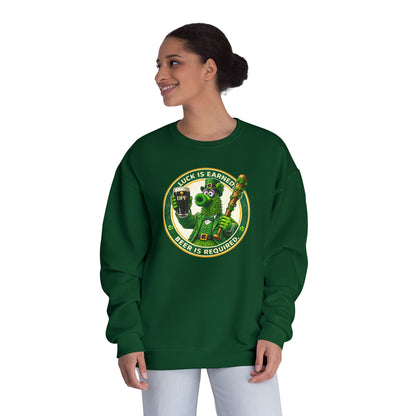 DPF St. Patrick's Day Crewneck Sweatshirt — 'Luck Is Earned, Beer Is Required'St. Patrick’s Day Graphic
