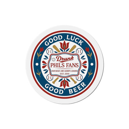 Drunk Phils Fans Hex Round Magnet — 'Good Luck Good Beer' Baseball Fan Fridge Magnet