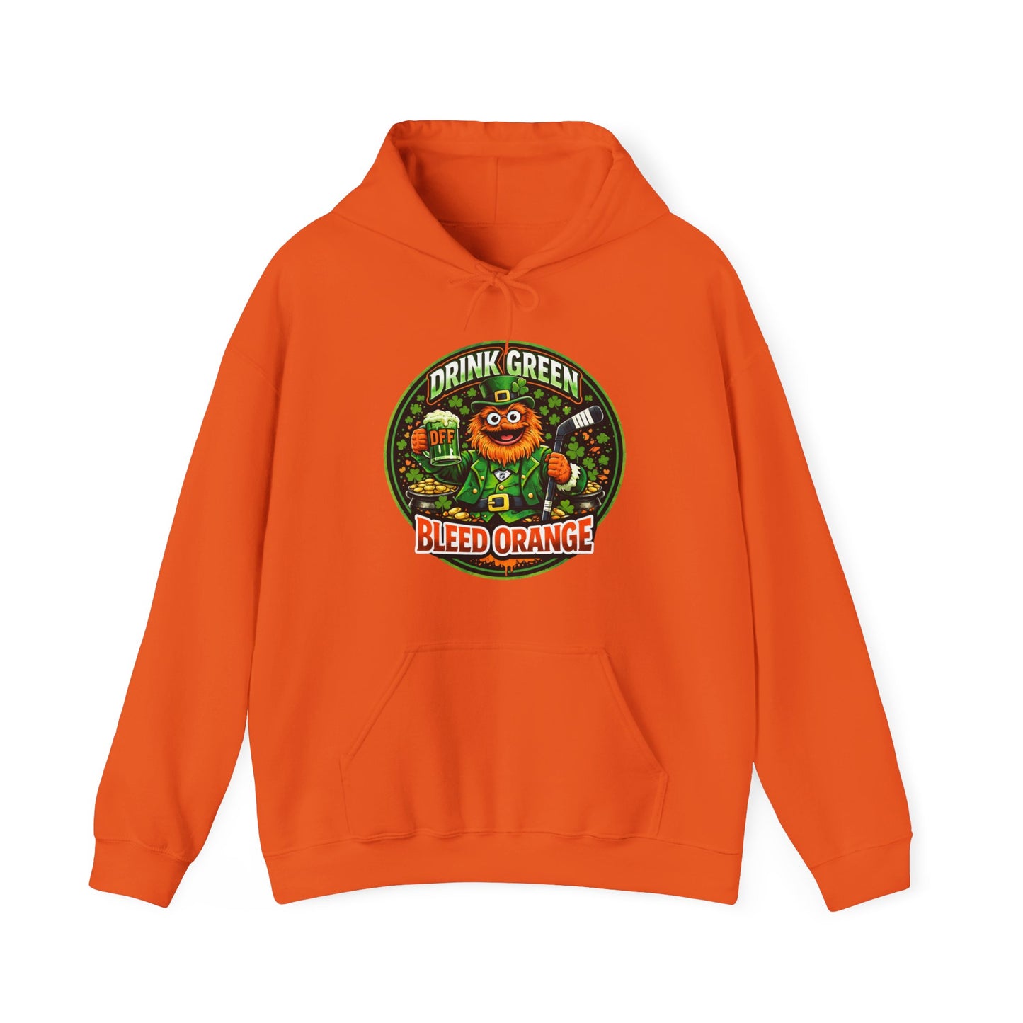 DFF Drink Green Bleed Orange Hoodie — Gritty Sports Fan St. Patrick’s Day Sweatshirt