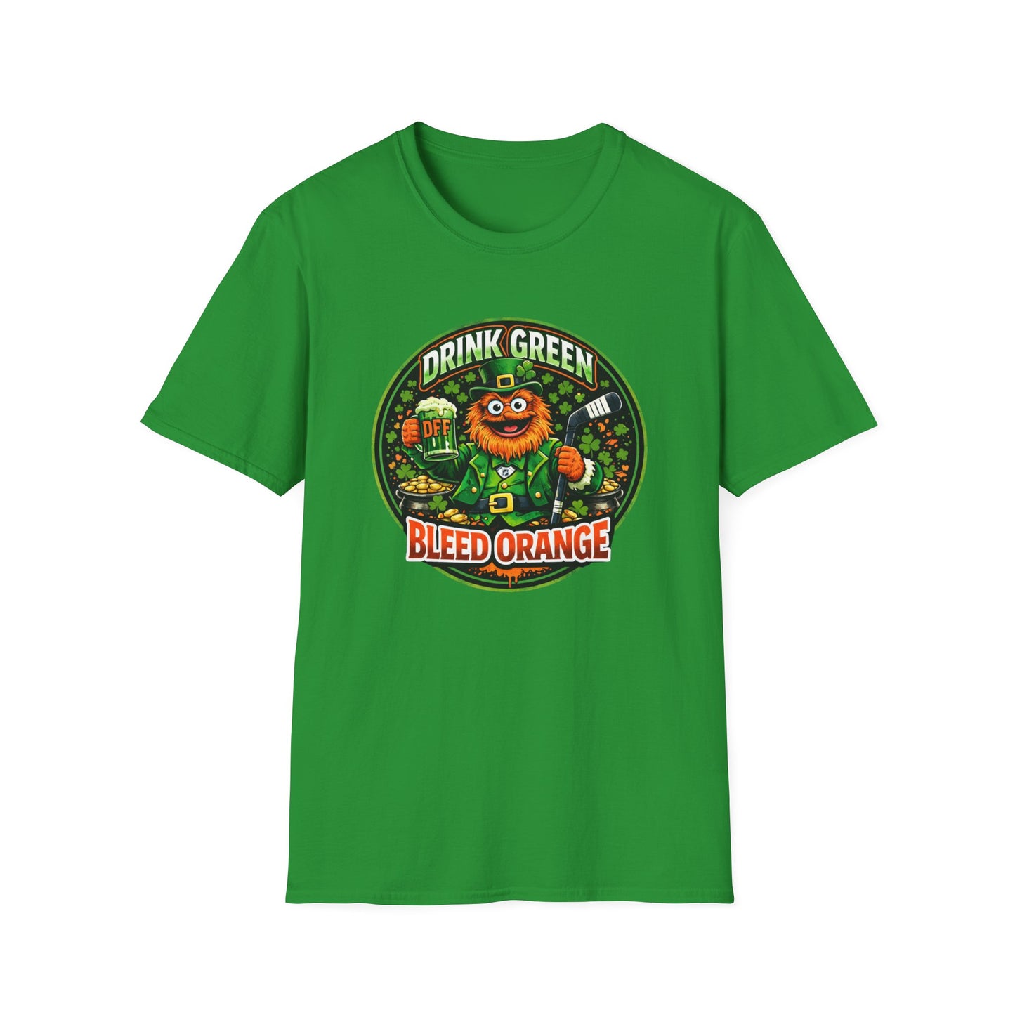 DFF Drink Green Bleed Orange T-Shirt — St. Patrick’s Day Philly Fan Gritty Design