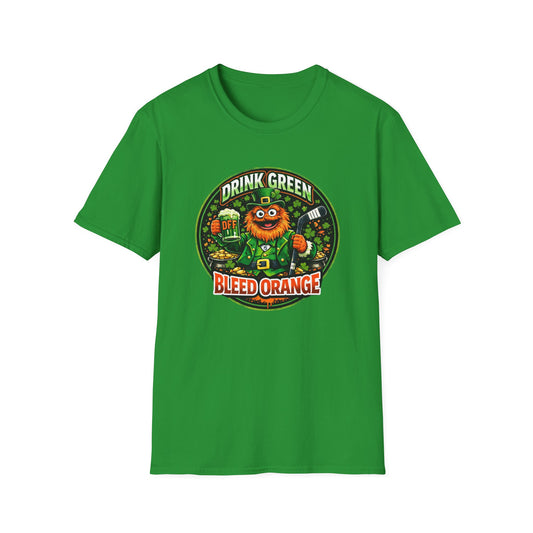 DFF Drink Green Bleed Orange T-Shirt — St. Patrick’s Day Philly Fan Gritty Design