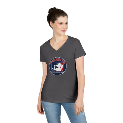 Ladies' V-Neck T-Shirt — Vintage DPF Baseball Logo Graphic Tee