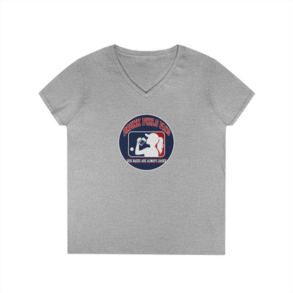 Ladies' V-Neck T-Shirt — Vintage DPF Baseball Logo Graphic Tee
