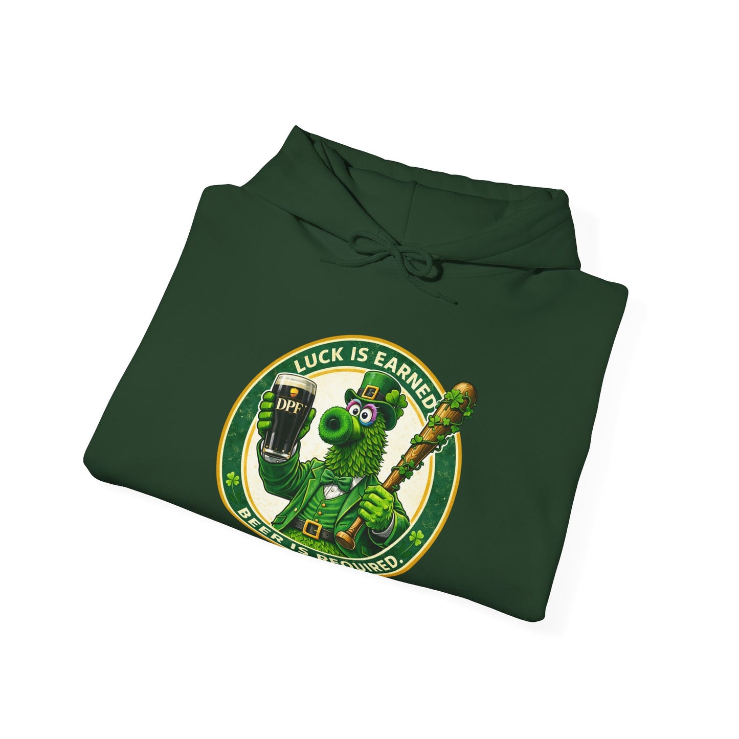DPF St, Patrick's Day Hoodie — "Luck Is Earned, Beer Is Required"  St. Patrick's Day Graphic