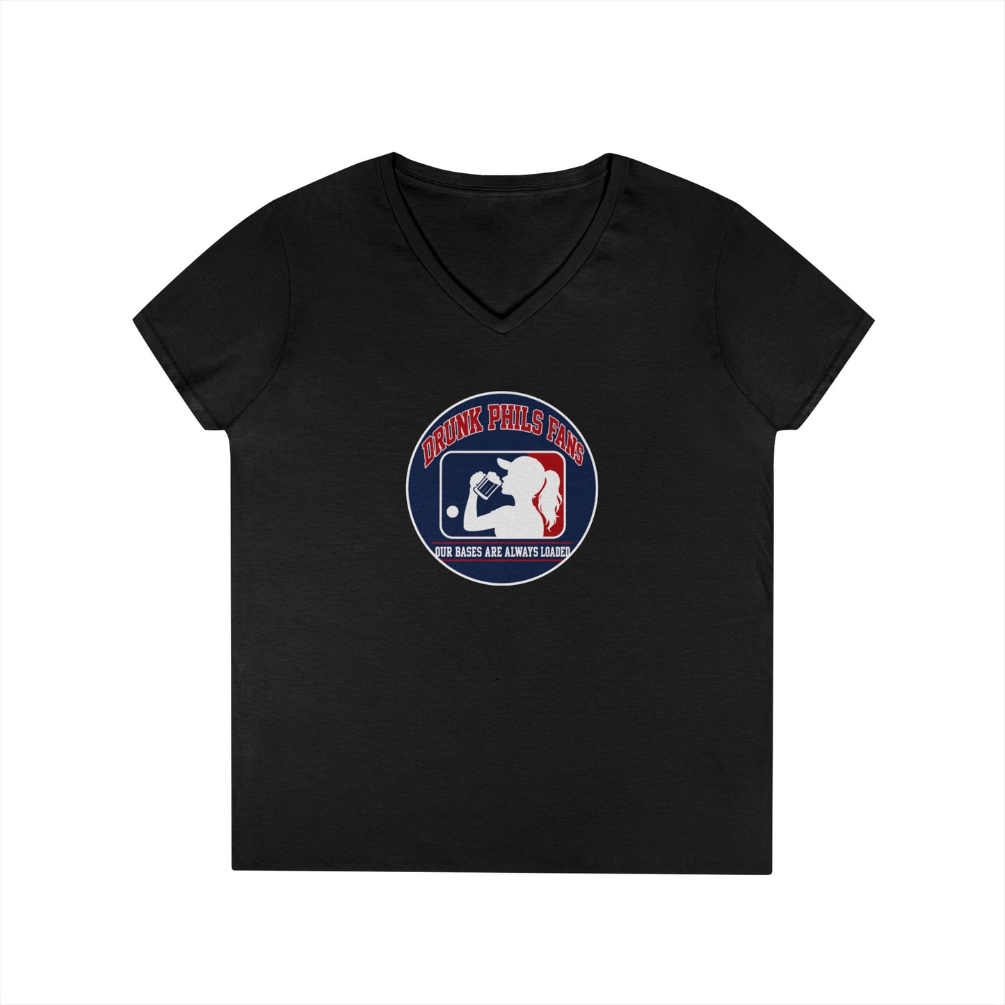 Ladies' V-Neck T-Shirt — Vintage DPF Baseball Logo Graphic Tee