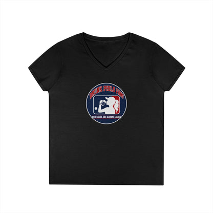 Ladies' V-Neck T-Shirt — Vintage DPF Baseball Logo Graphic Tee