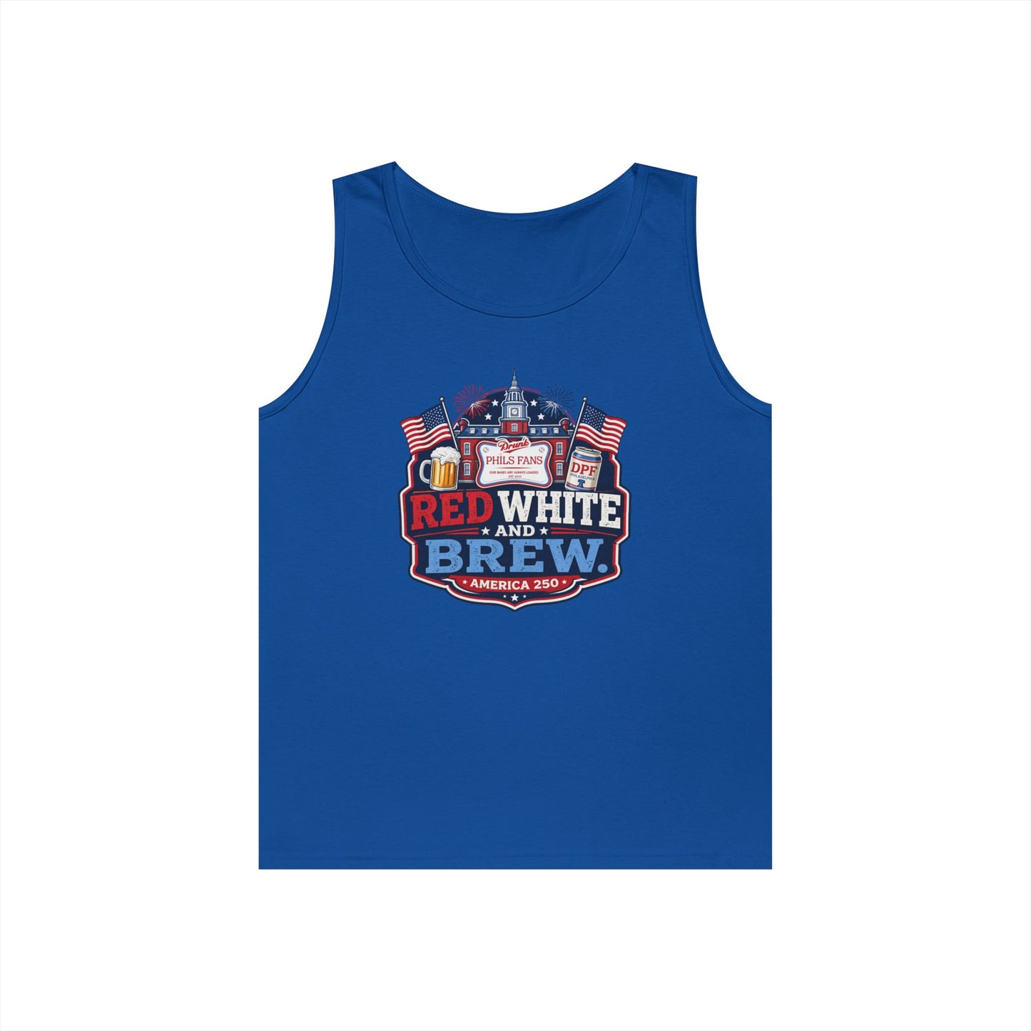 Red White and Brew Tank Top Unisex — Patriotic 4th of July Beer Graphic