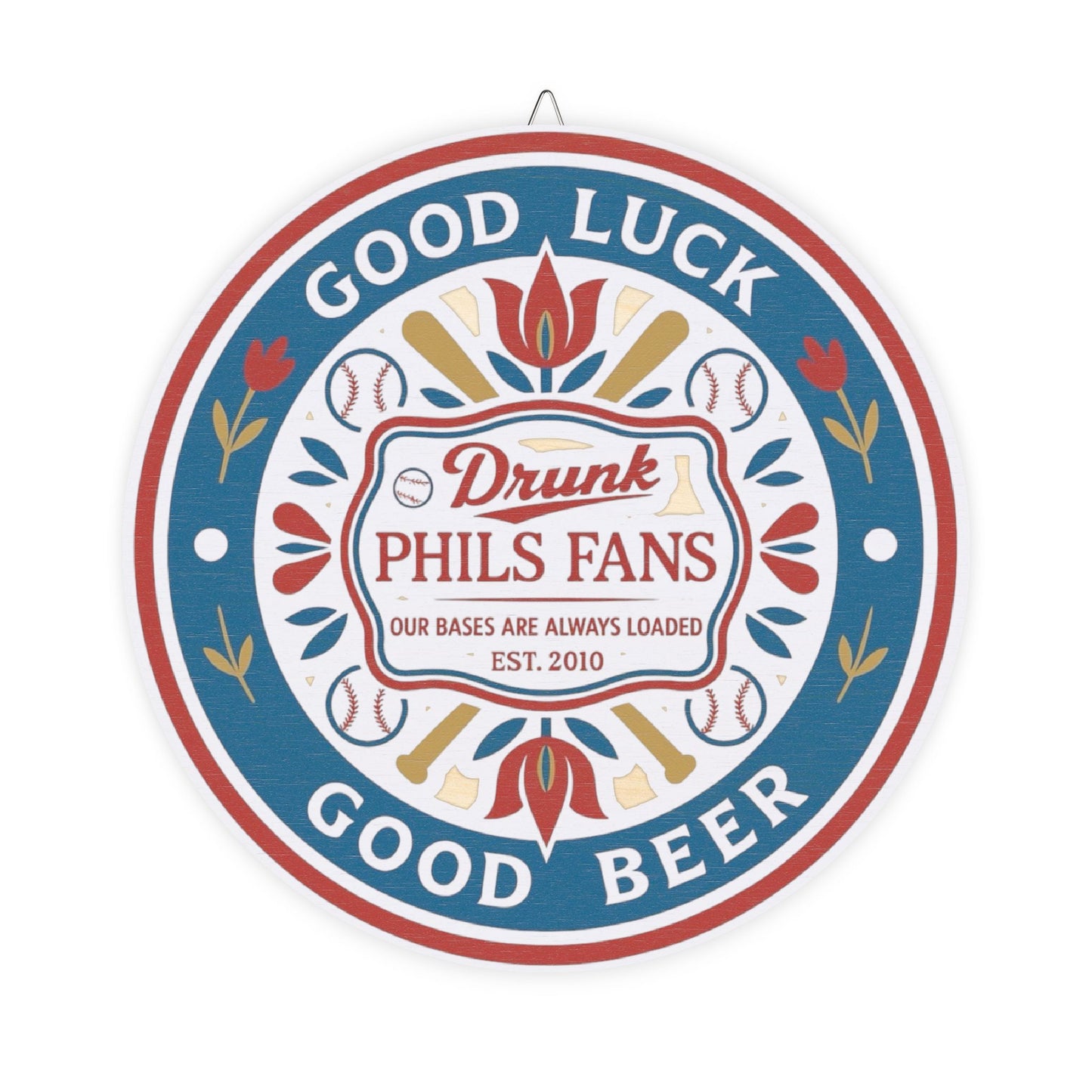DPF Hex Round Wood Sign — “Good Luck Good Beer” Drunk Fans Retro Bar Decor