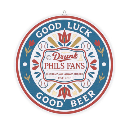 DPF Hex Round Wood Sign — “Good Luck Good Beer” Drunk Fans Retro Bar Decor