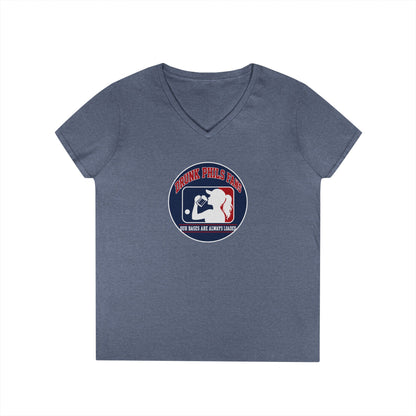 Ladies' V-Neck T-Shirt — Vintage DPF Baseball Logo Graphic Tee