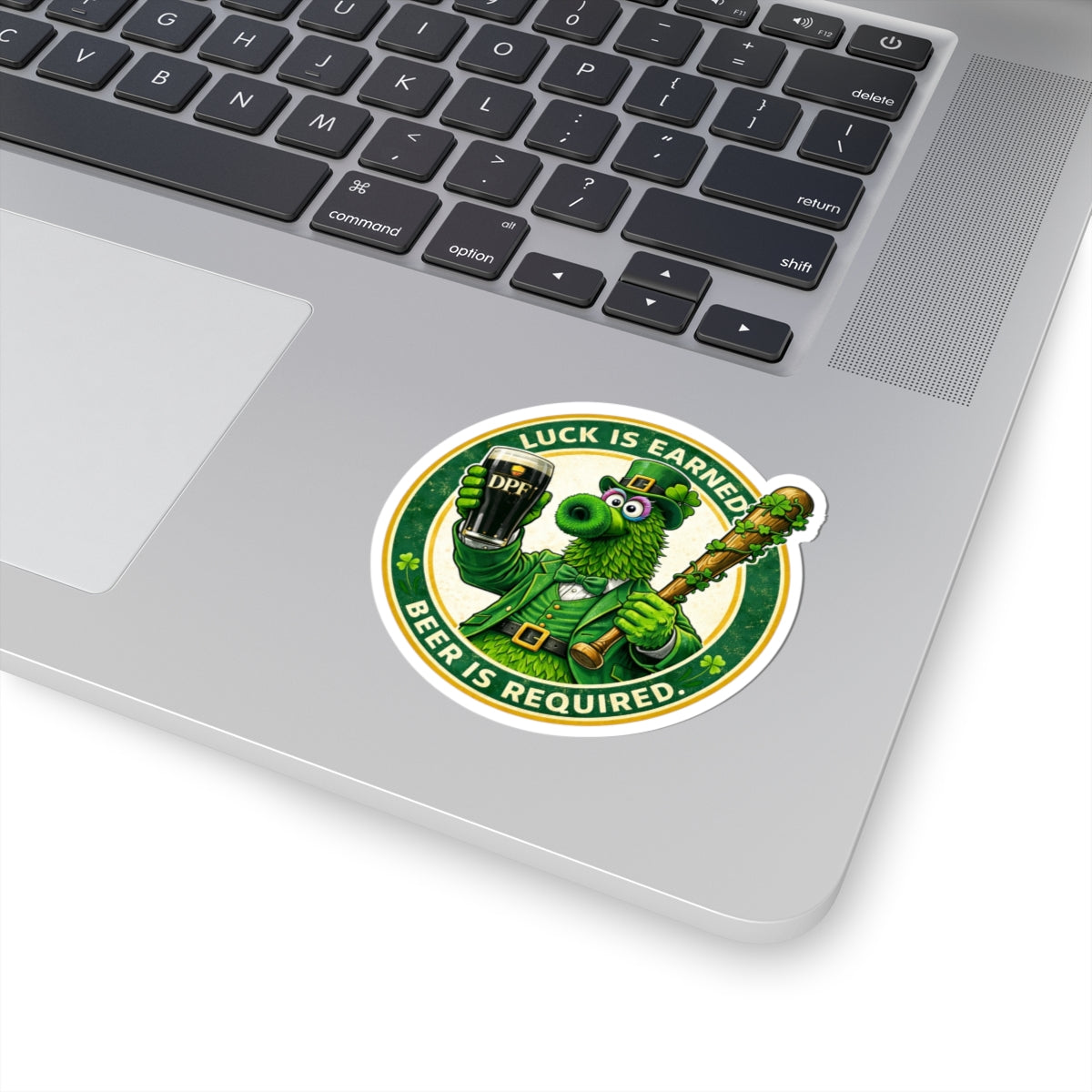 Kiss-Cut Sticker — "Luck Is Earned, Beer Is Required" Leprechaun Mascot (St. Patrick's Day, Beer Lovers)
