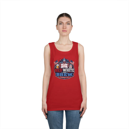 Red White and Brew Tank Top Unisex — Patriotic 4th of July Beer Graphic