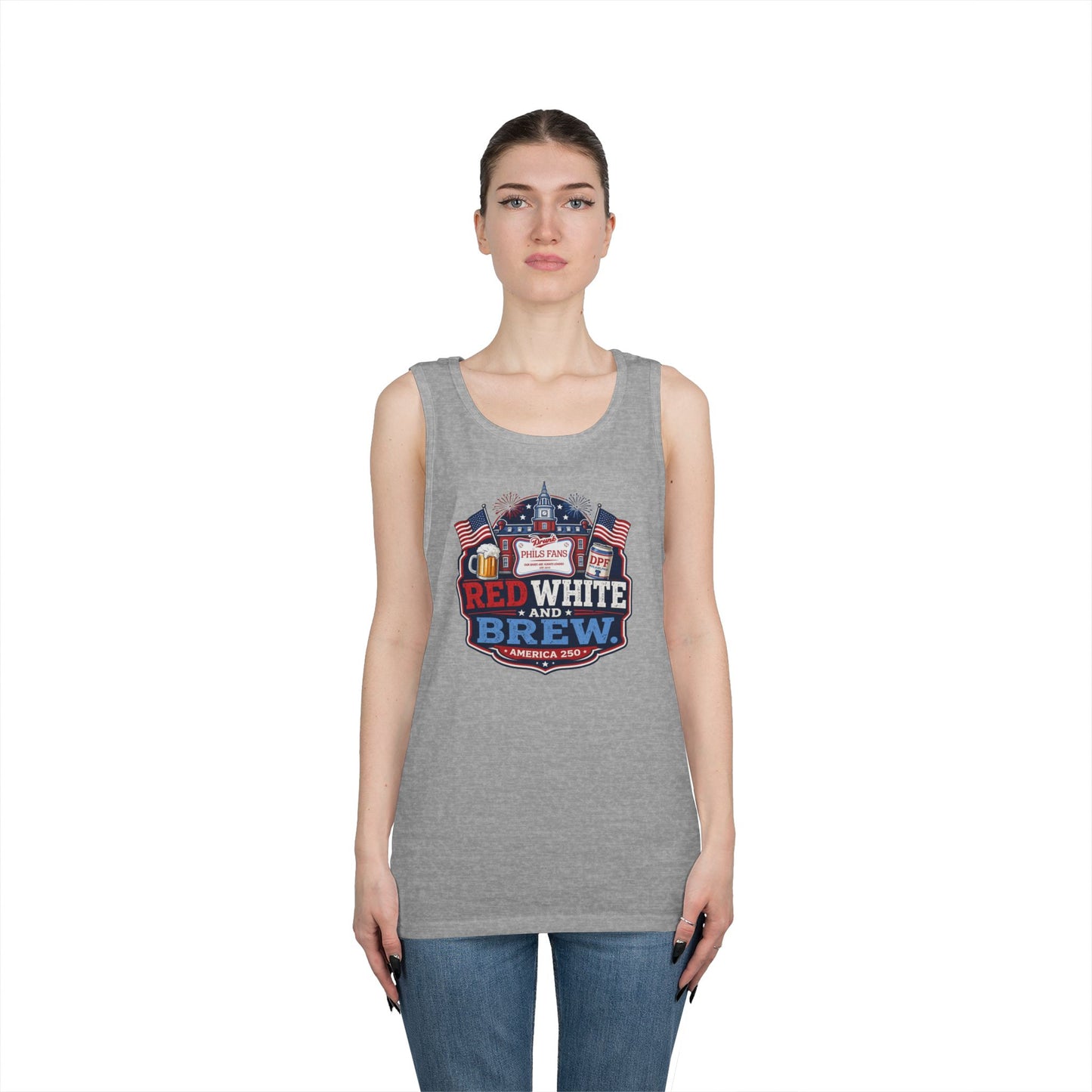 Red White and Brew Tank Top Unisex — Patriotic 4th of July Beer Graphic