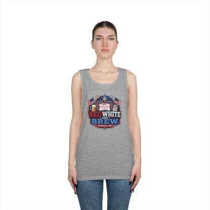 Red White and Brew Tank Top Unisex — Patriotic 4th of July Beer Graphic