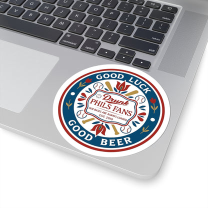 DPF Hex Sticker — "Drunk Phils Fans: Good Luck Good Beer" Round Kiss-Cut Baseball Fans Sticker