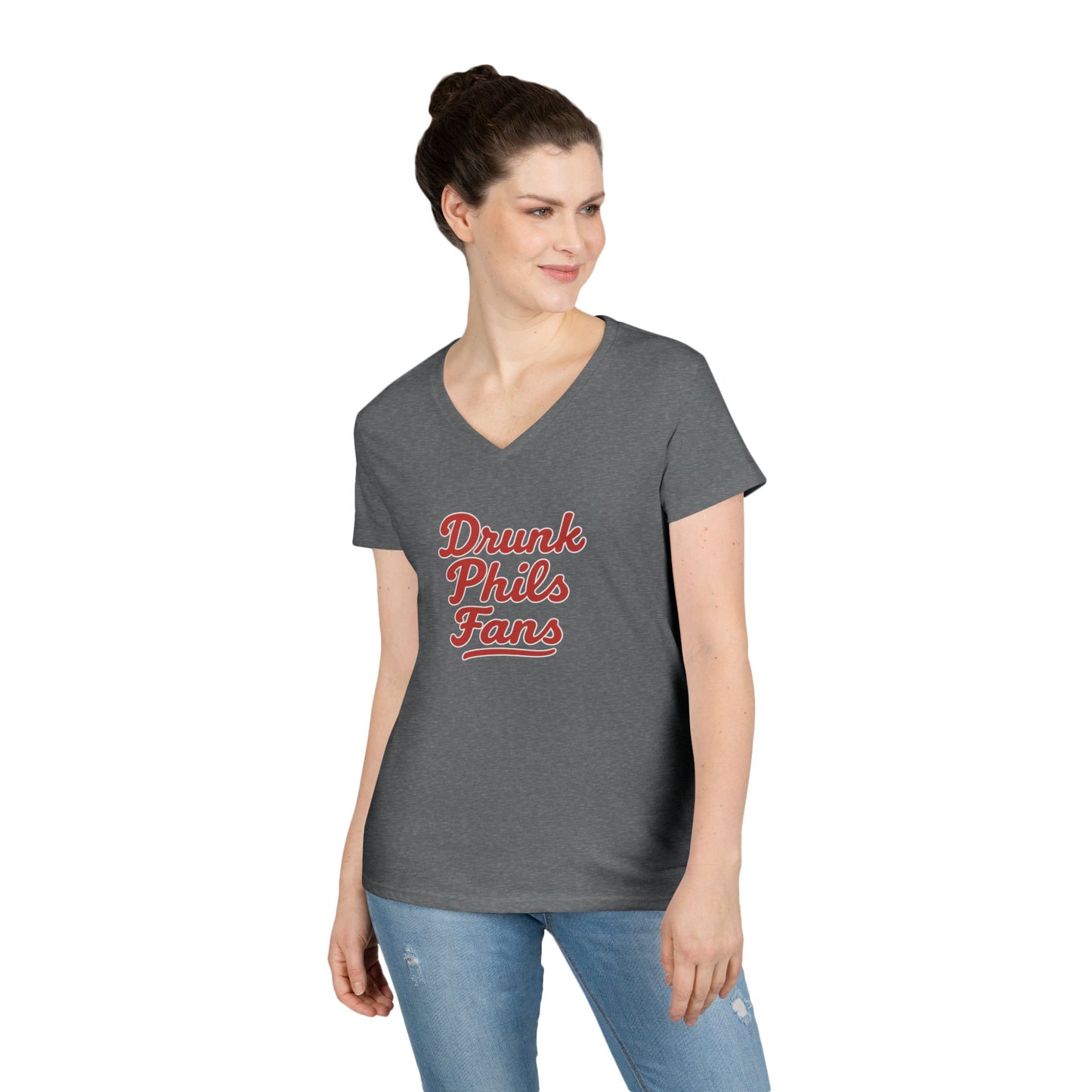 DPF Ladies' V-Neck T-Shirt - Drunk Phils Fans, Cute Casual Tee, Gift for Sports Lovers, Fan Apparel, Summer Shirt