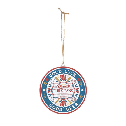 DPF Hex Round Wood Sign — “Good Luck Good Beer” Drunk Fans Retro Bar Decor