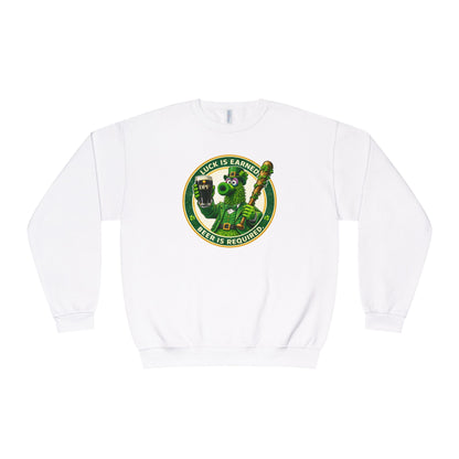 DPF St. Patrick's Day Crewneck Sweatshirt — 'Luck Is Earned, Beer Is Required'St. Patrick’s Day Graphic