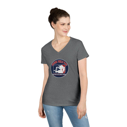 Ladies' V-Neck T-Shirt — Vintage DPF Baseball Logo Graphic Tee