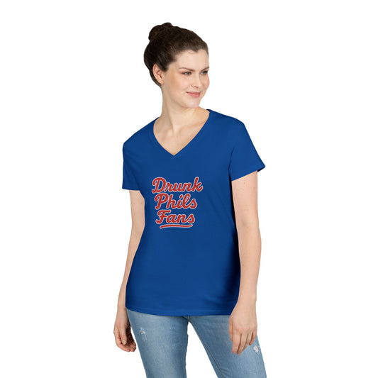 DPF Ladies' V-Neck T-Shirt - Drunk Phils Fans, Cute Casual Tee, Gift for Sports Lovers, Fan Apparel, Summer Shirt