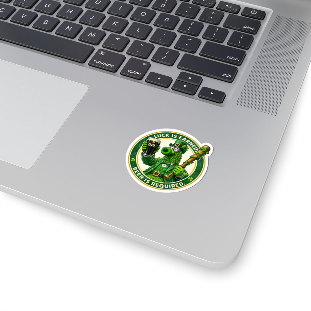 Kiss-Cut Sticker — "Luck Is Earned, Beer Is Required" Leprechaun Mascot (St. Patrick's Day, Beer Lovers)