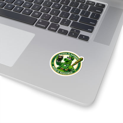 Kiss-Cut Sticker — "Luck Is Earned, Beer Is Required" Leprechaun Mascot (St. Patrick's Day, Beer Lovers)