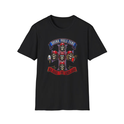 Drunk Phils Fans Skull Band T-Shirt — Retro Baseball Fan Tee