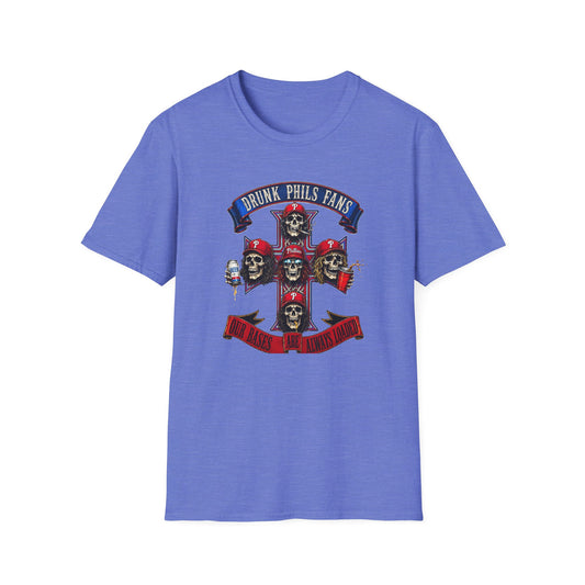 Drunk Phils Fans Skull Band T-Shirt — Retro Baseball Fan Tee