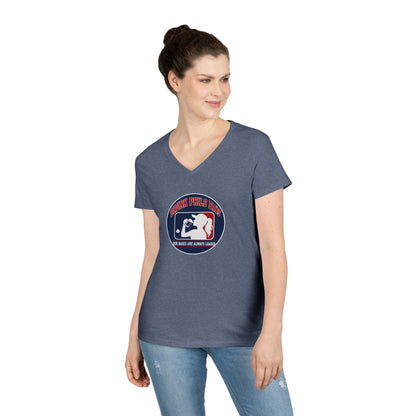 Ladies' V-Neck T-Shirt — Vintage DPF Baseball Logo Graphic Tee
