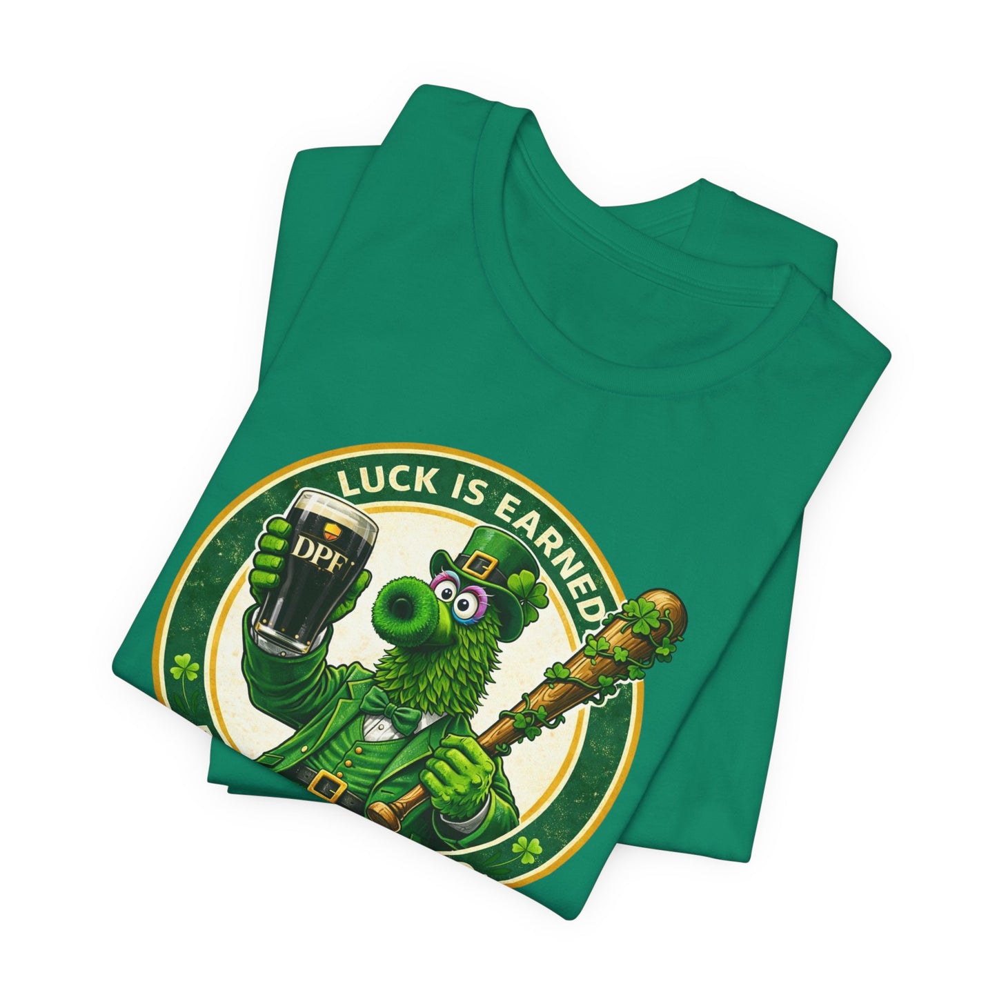 St. Patrick's Day DPF T-Shirt – "Luck Is Earned, Beer Is Required" Shamrock Leprechaun Tee