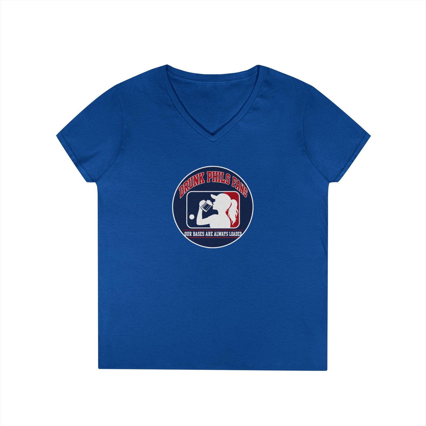 Ladies' V-Neck T-Shirt — Vintage DPF Baseball Logo Graphic Tee