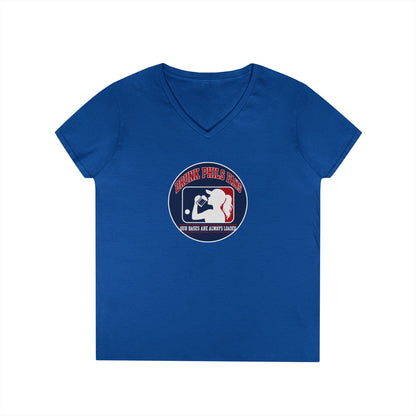 Ladies' V-Neck T-Shirt — Vintage DPF Baseball Logo Graphic Tee