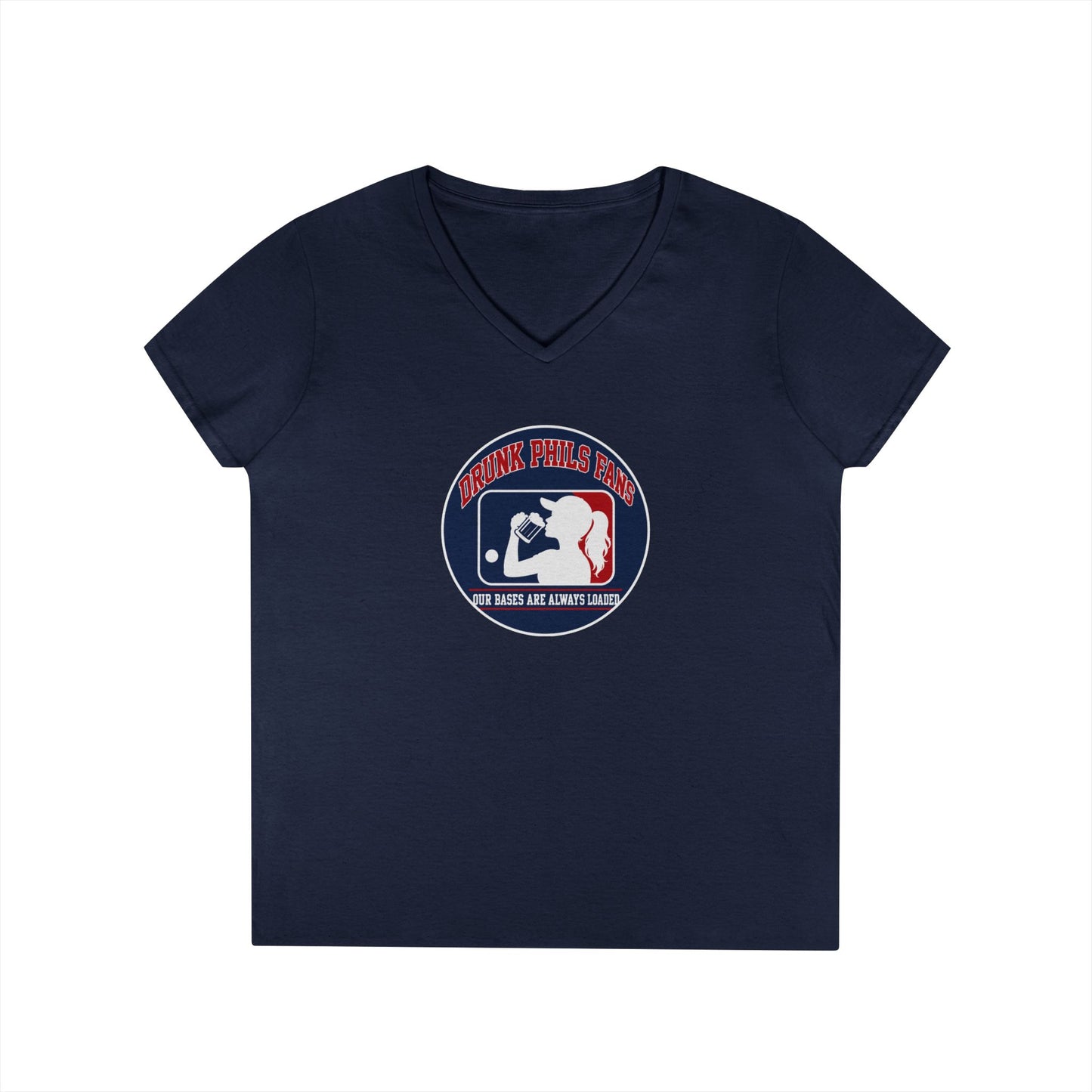 Ladies' V-Neck T-Shirt — Vintage DPF Baseball Logo Graphic Tee