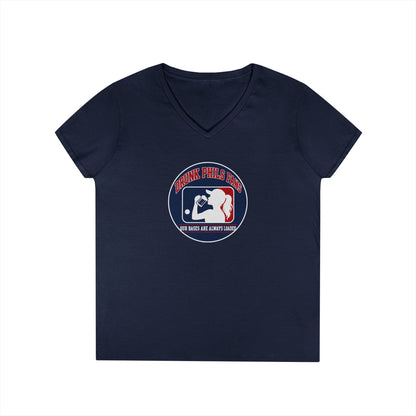 Ladies' V-Neck T-Shirt — Vintage DPF Baseball Logo Graphic Tee
