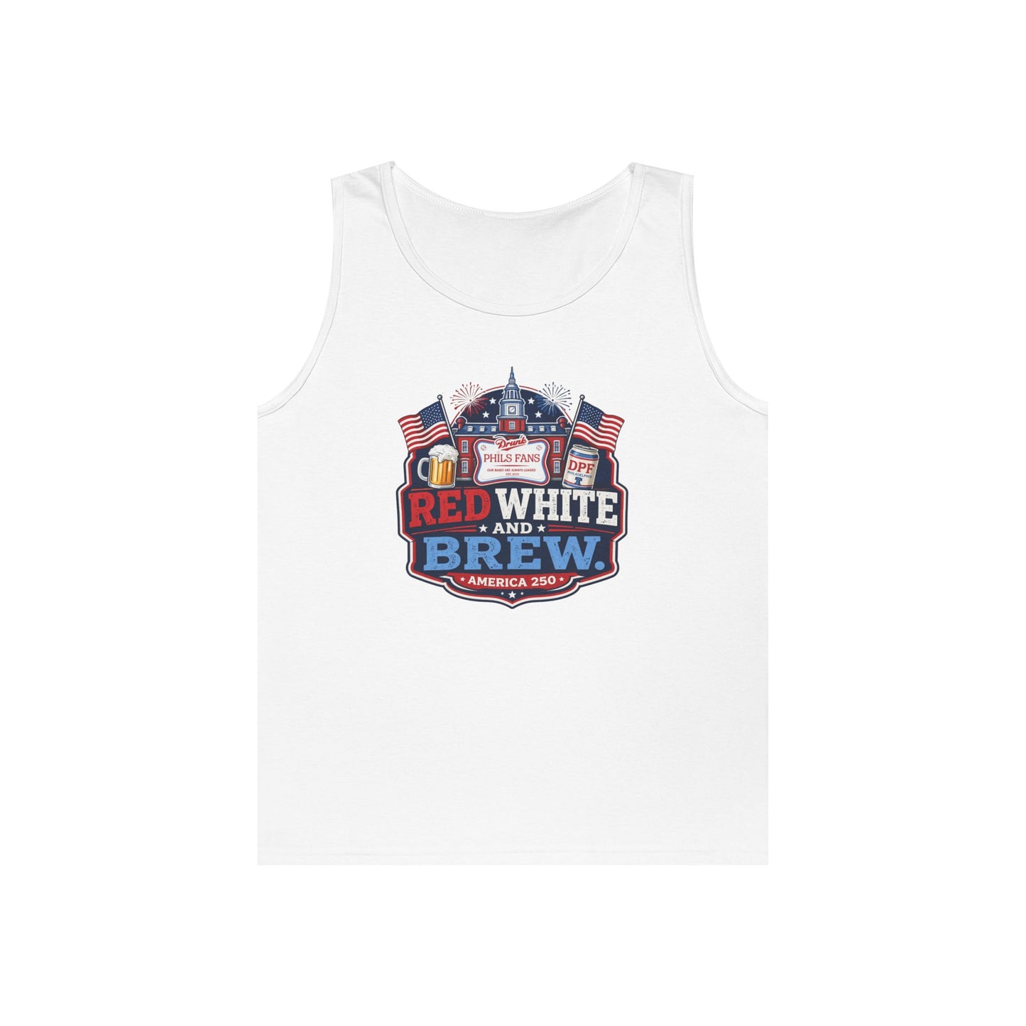 Red White and Brew Tank Top Unisex — Patriotic 4th of July Beer Graphic