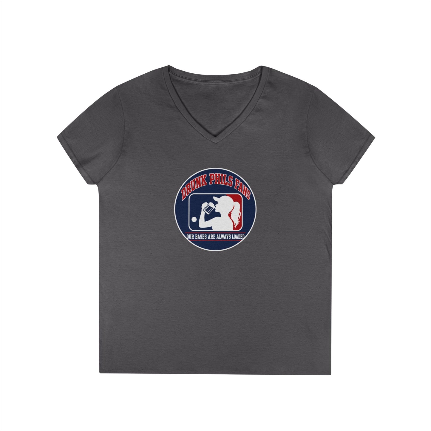 Ladies' V-Neck T-Shirt — Vintage DPF Baseball Logo Graphic Tee