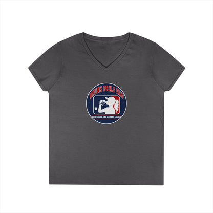 Ladies' V-Neck T-Shirt — Vintage DPF Baseball Logo Graphic Tee