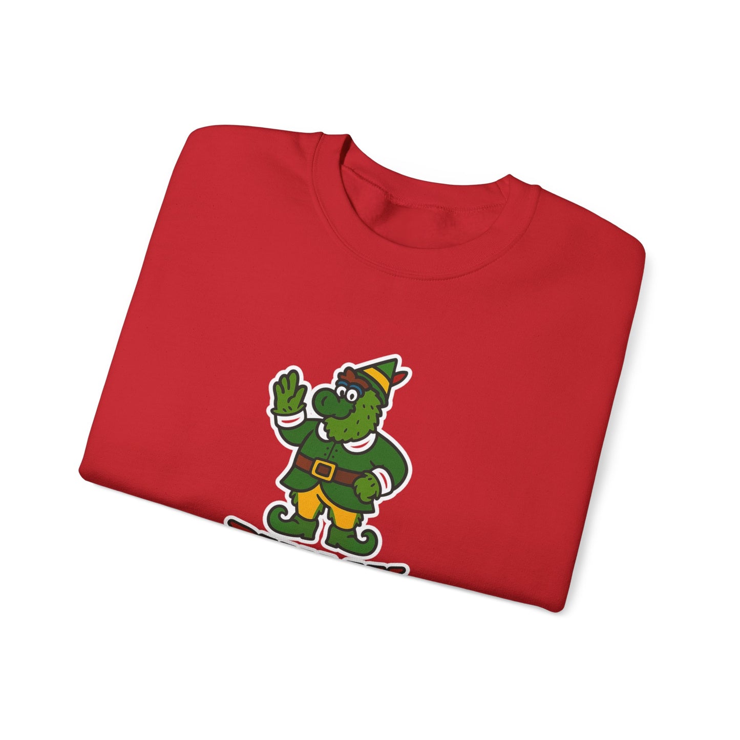 DPF Elf Crewneck Sweatshirt — Cute Green Elf Mascot "PHILLY" Holiday Pullover