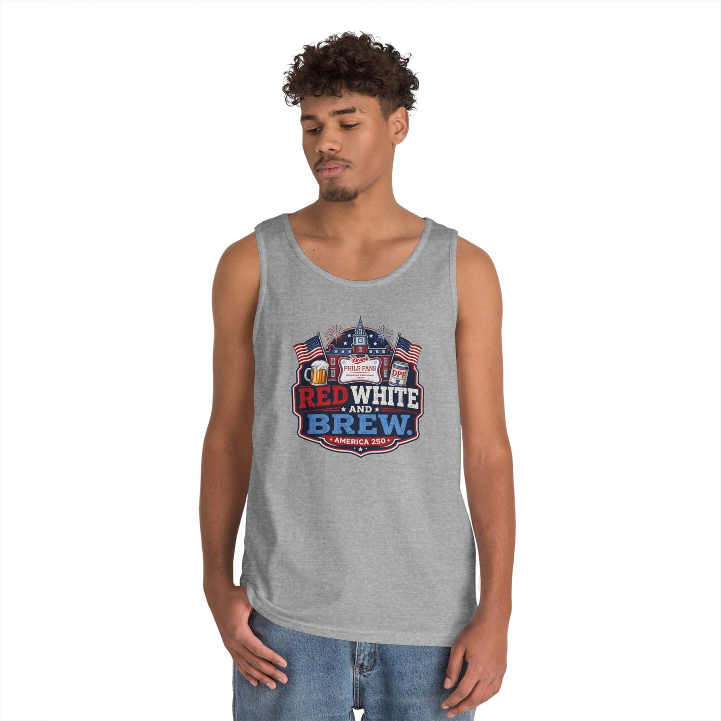 Red White and Brew Tank Top Unisex — Patriotic 4th of July Beer Graphic