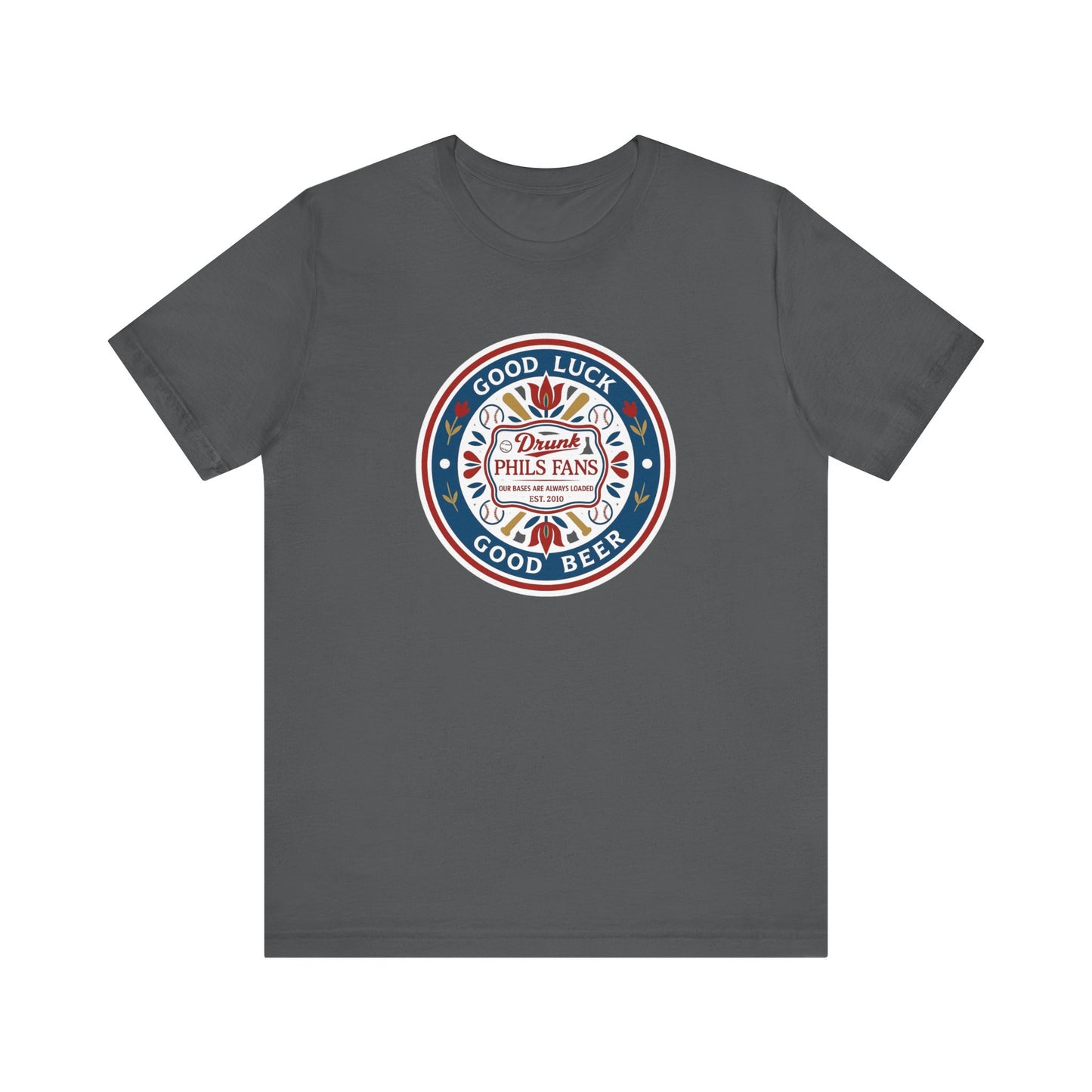 DPF Hex T-Shirt — "Good Luck, Good Beer" Retro Badge Tee